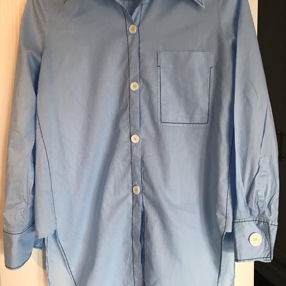 Zara long loose button chambray blouse with piping detail. Size small - Picture 2 of 6